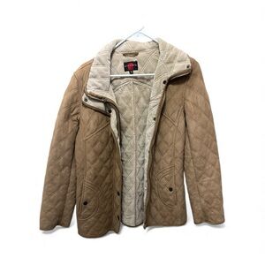 Tan Quilted Jacket with Cream Lining Sz small